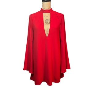 Deep plunging bell sleeved red dress sz S